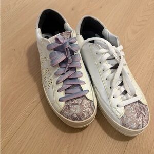 P448 John Phantom Leather Sneakers with Floral Toe and Pastel Gradient Laces